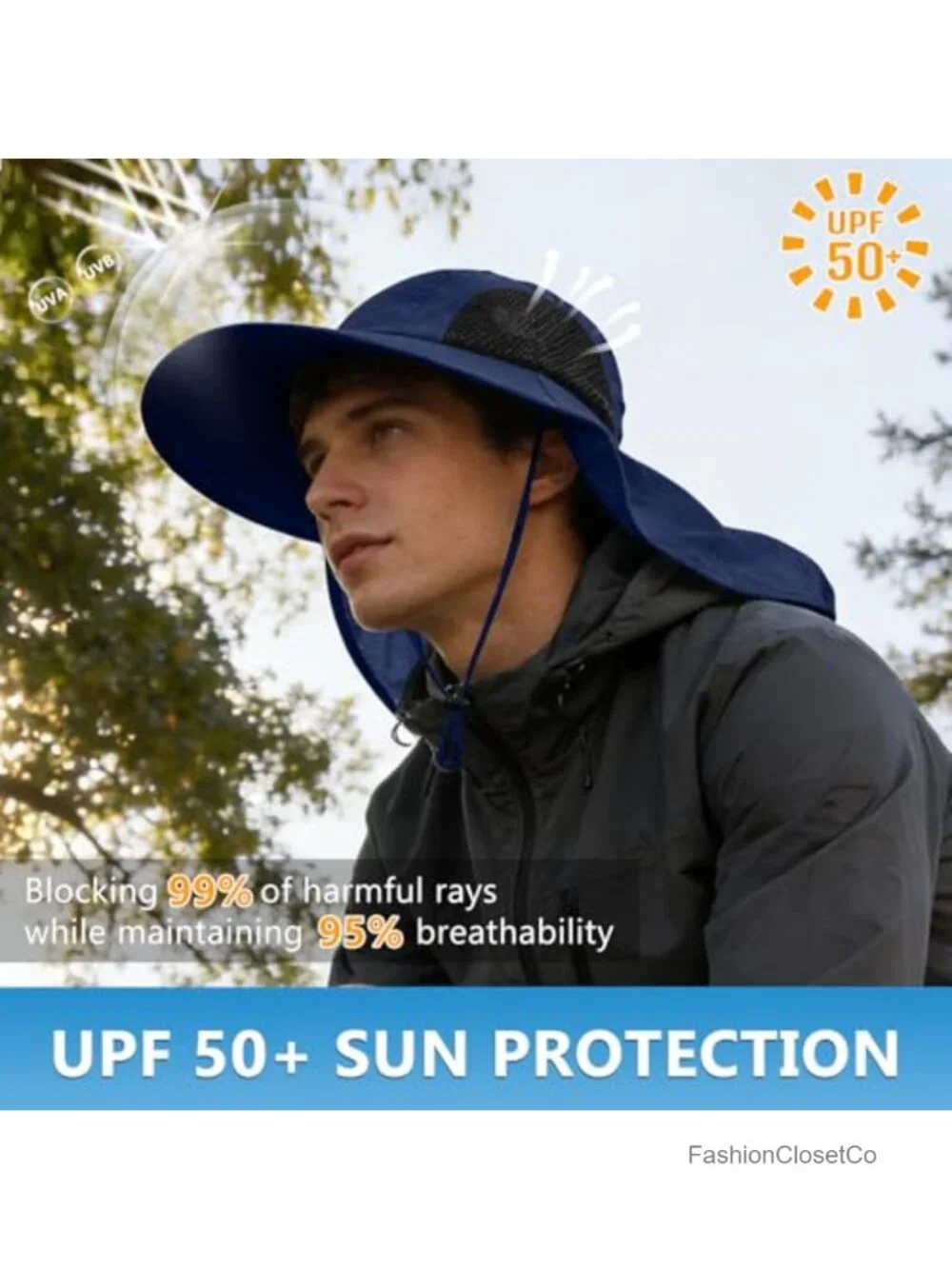 UPF 50+ Sun Hat with Neck Flap, Lightweight Nylon, Outdoor Fishing Hiking